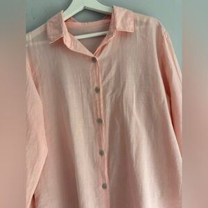 Made in Italy Light Pink 100% Cotton Button Down Shirt Roll Tab Sleeve L
